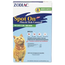 Zodiac Flea and Tick Spot On for Cats 5 Pounds and Over 4 Pack