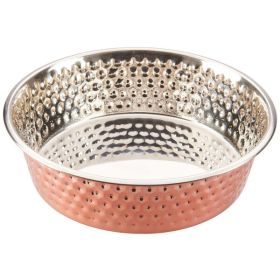 Spot Honeycomb Non Skid Stainless Steel Dog Bowl Hammered Exterior Copper 2 Quarts