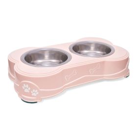 Loving Pets Double Diner Dog Bowl Paw Print and Bone Paparazzi Pink Medium