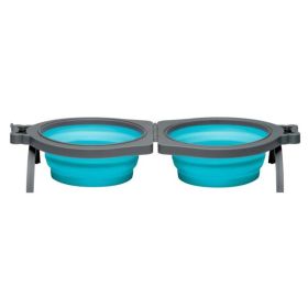 Loving Pets Travel Double Diner Dog Bowl Blue Medium